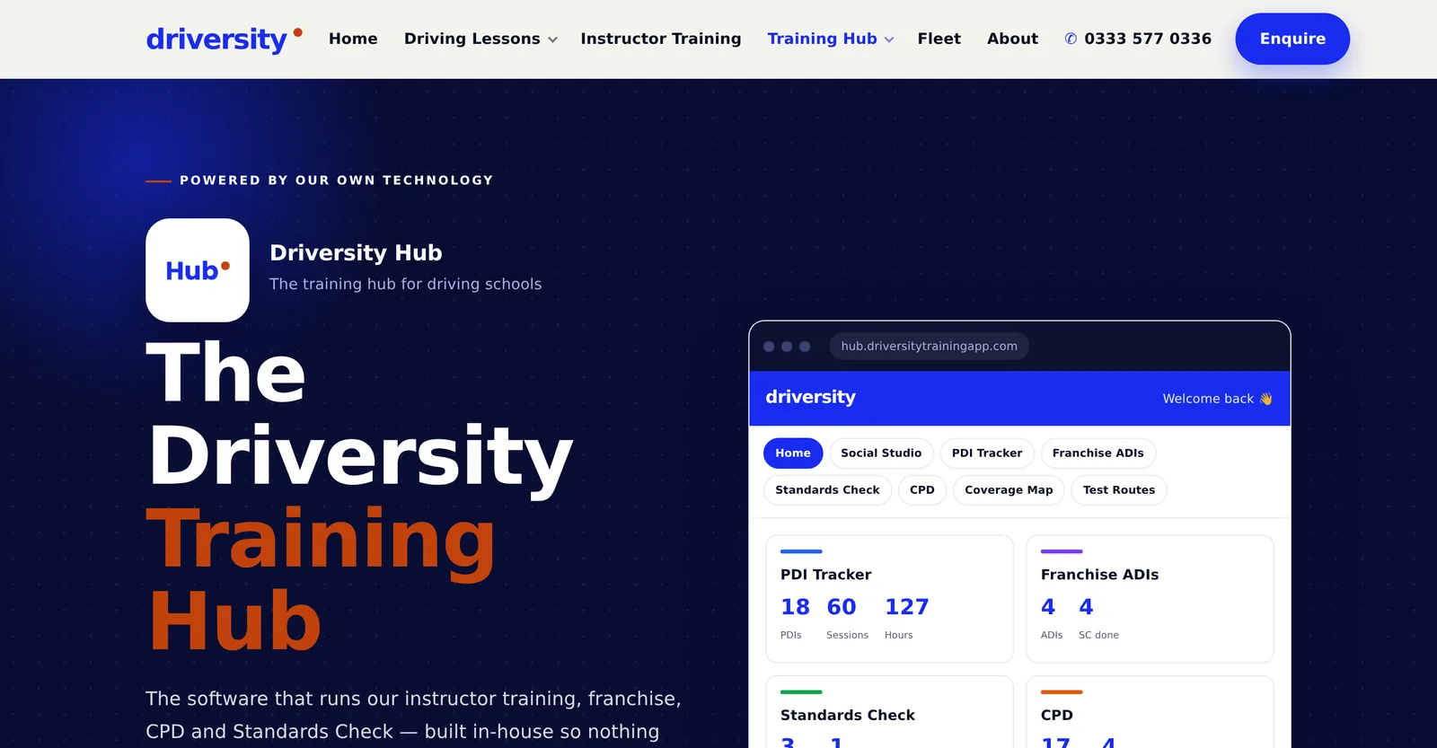 The Training Hub page on the Driversity website, showing the hub software AXRIK built